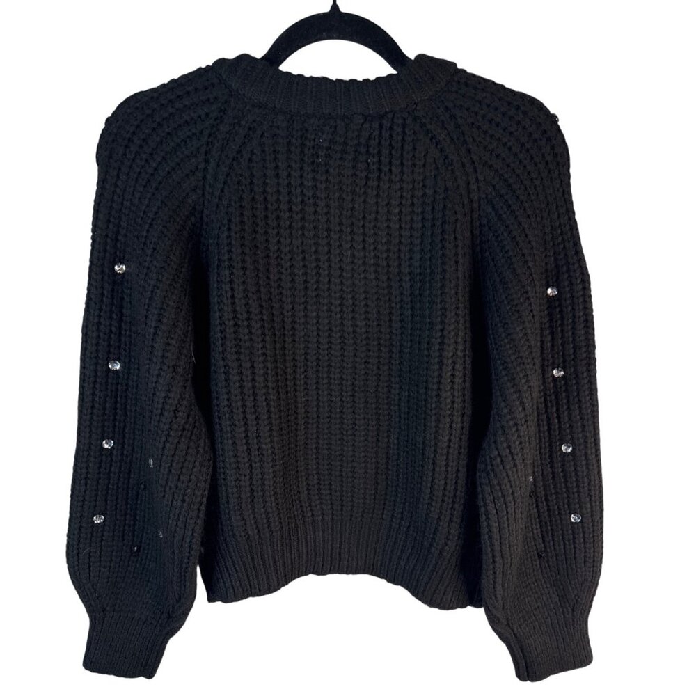 ZARA Kids Black Knit Cardigan Rhinestone Embellished Sleeves 13-14 Years NWT - Picture 2 of 16